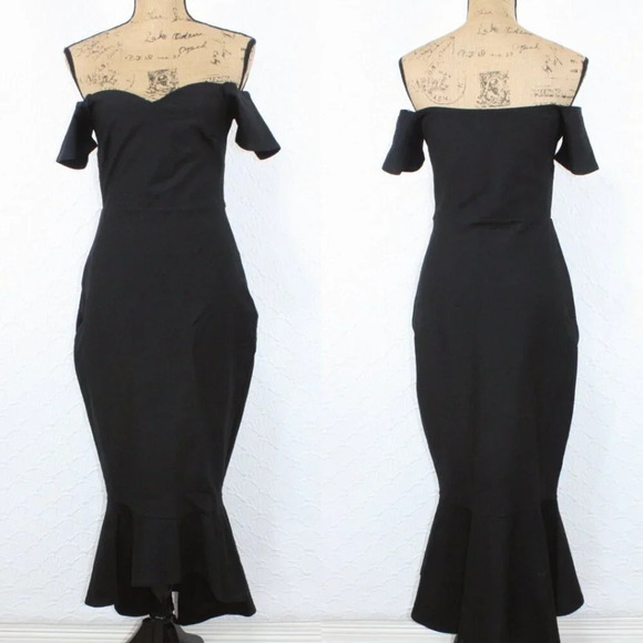 Lulu's Black Off-Shoulder Midi Dress - Picture 4 of 6
